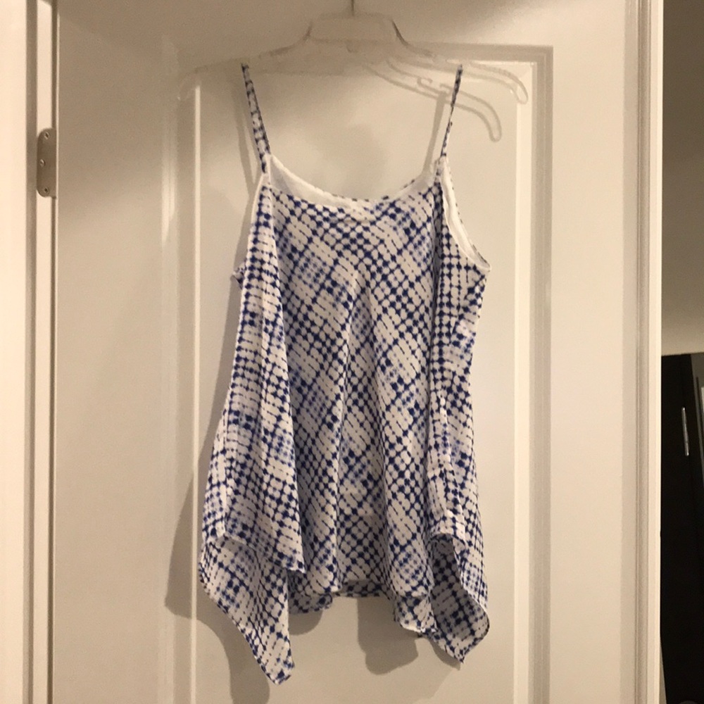 Blue/white blousy, silk tank top